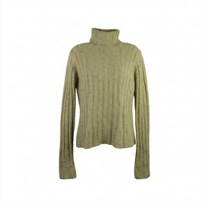 White + Warren Wool Blend Wide Rib Turtleneck Pale Lime Top Size XS